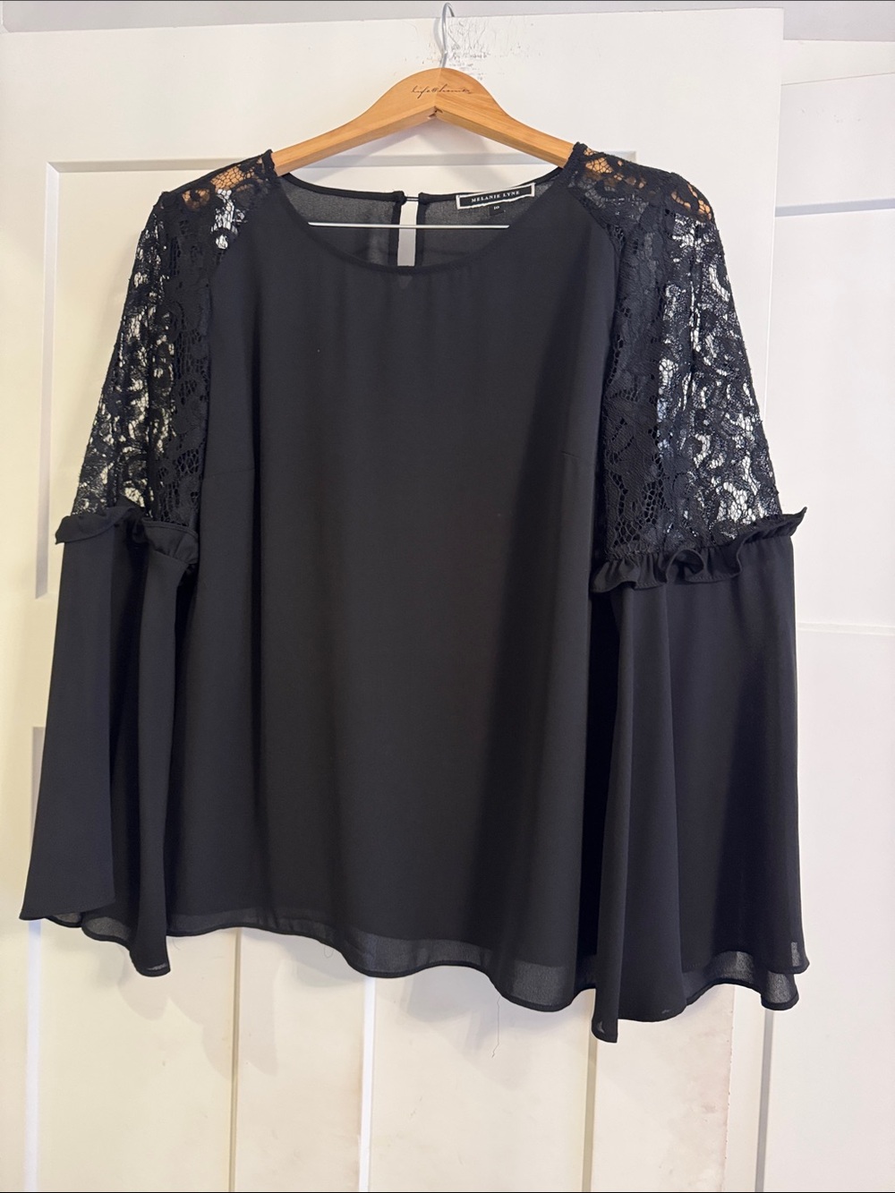 Melanie Lynn Black Lace-Sleeve Blouse - Women Tops